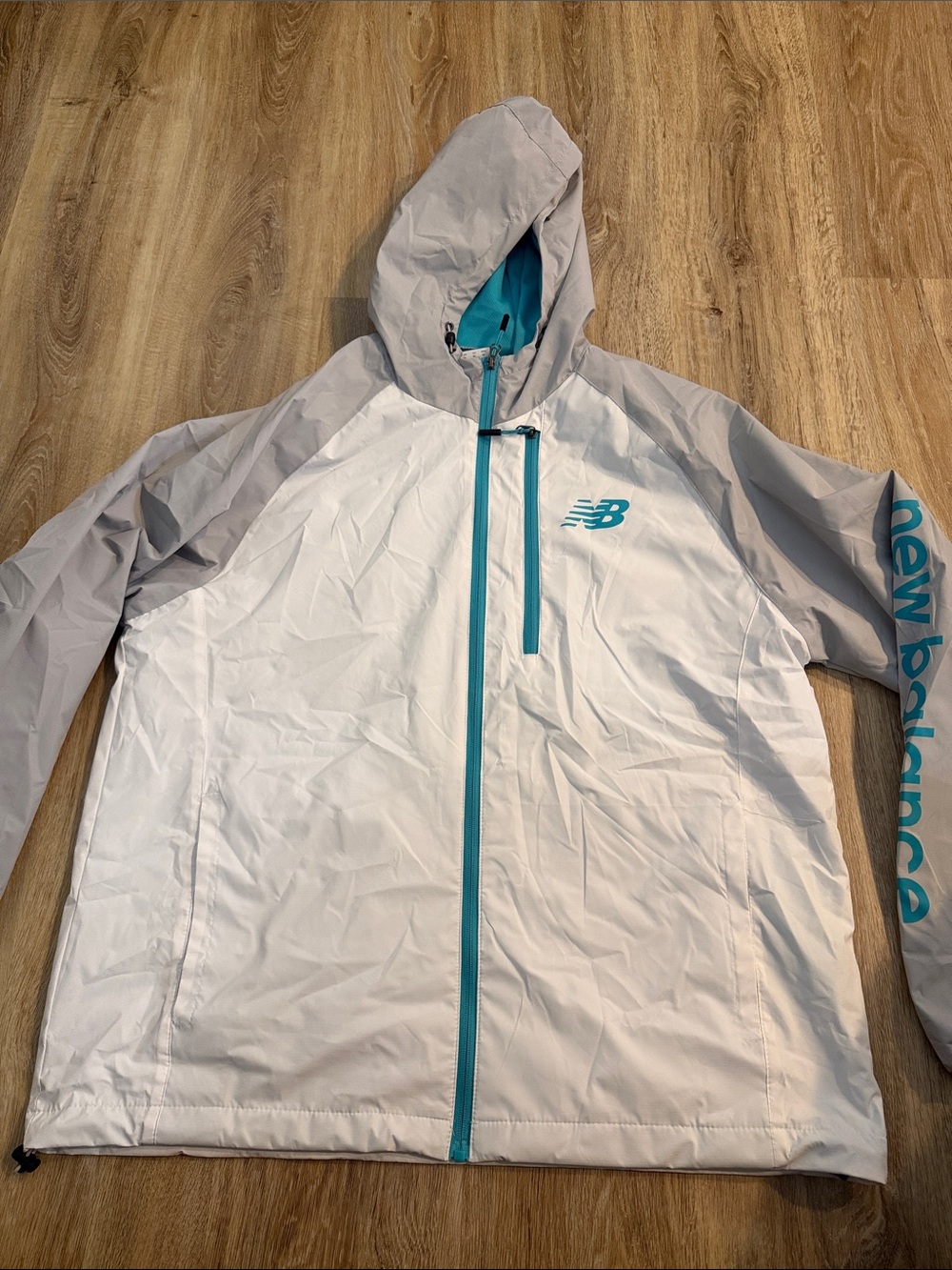 New Balance White and Teal Hooded Windbreaker Jacket